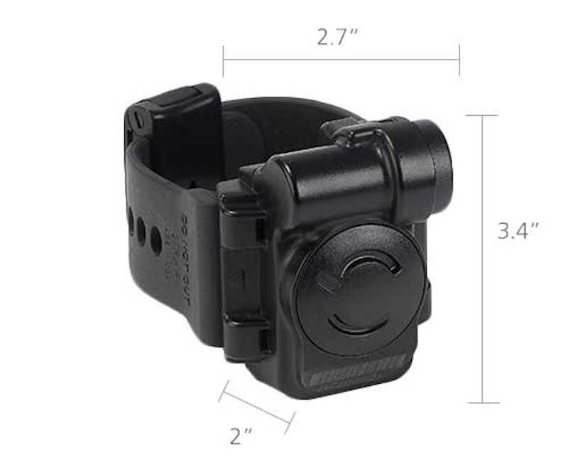 Image displaying the dimensions of the BI TAD 24/7 transdermal alcohol detection device.