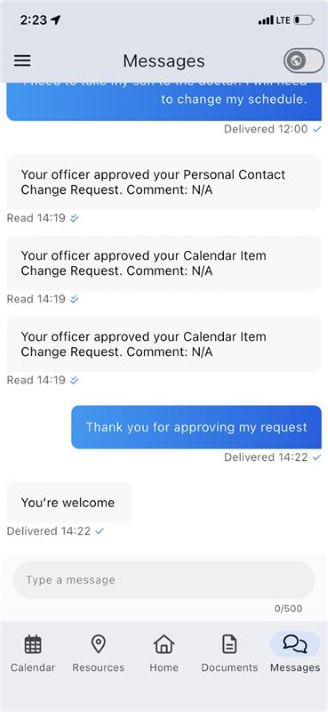 BI Smartlink messages screen